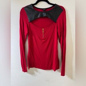G by Guess Red Long Sleeve Top with Black Collar